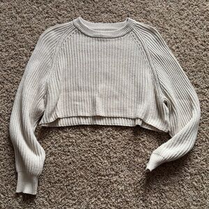 Cream Cropped Knit Sweater